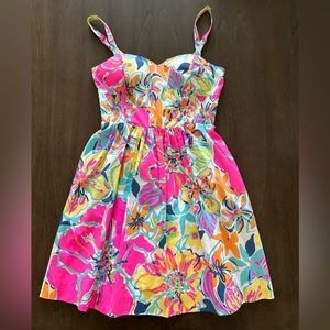 Lilly Pulitzer Christine Besame Mucho Smocked Poplin Fit & Flare Dress Size 0